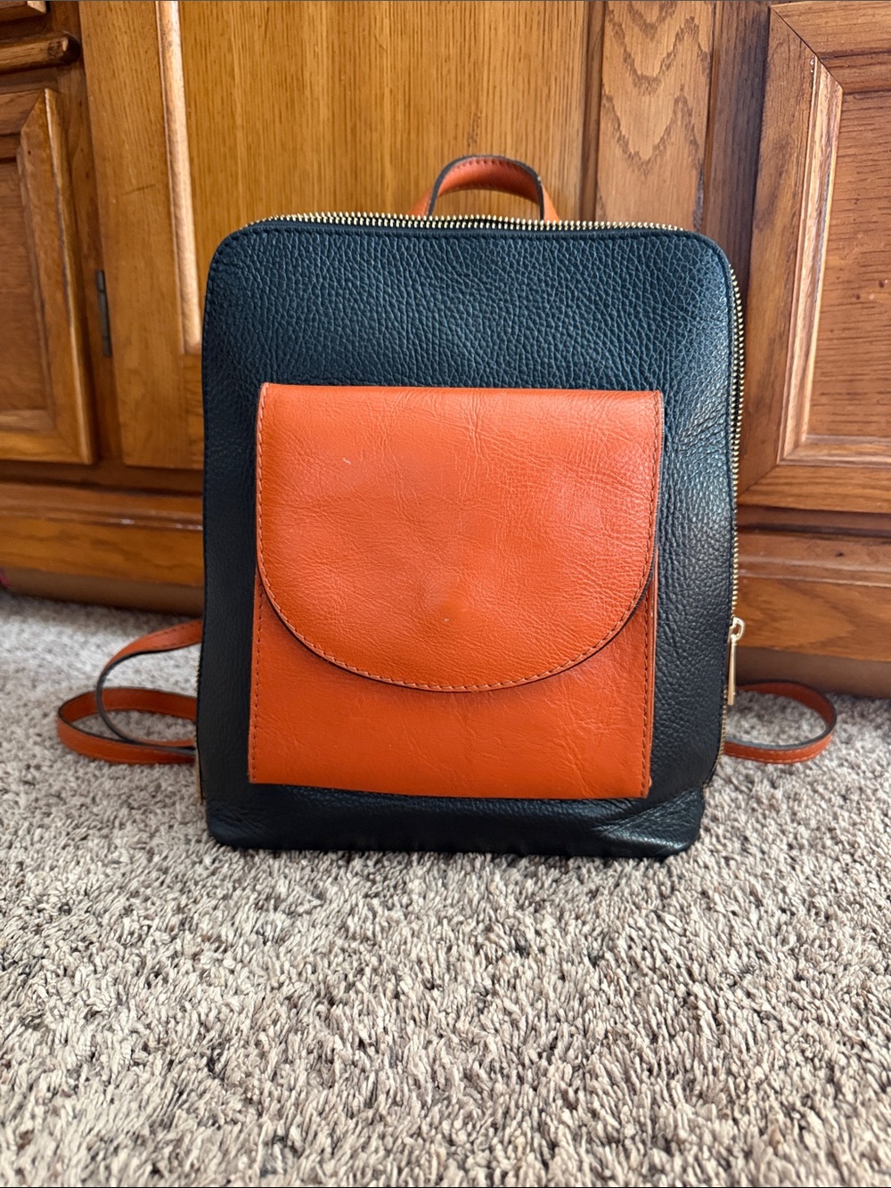 Divina Firenze Two-Tone Black and Orange Leather Backpack for Women